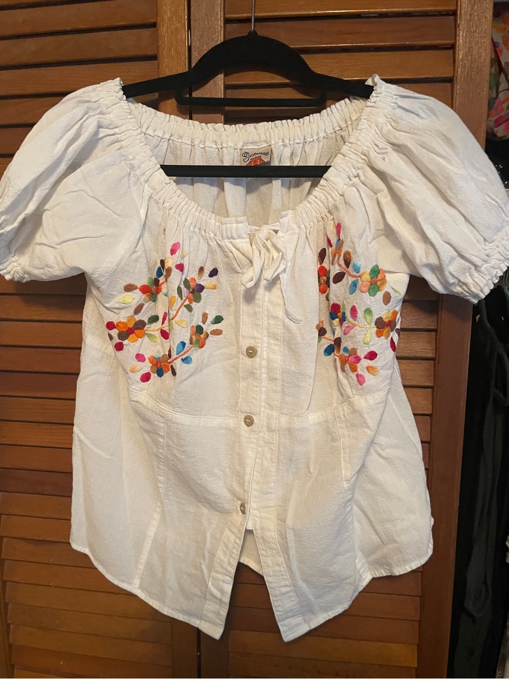 White Embroidered Peasant Blouse with Multicolor Floral Accents